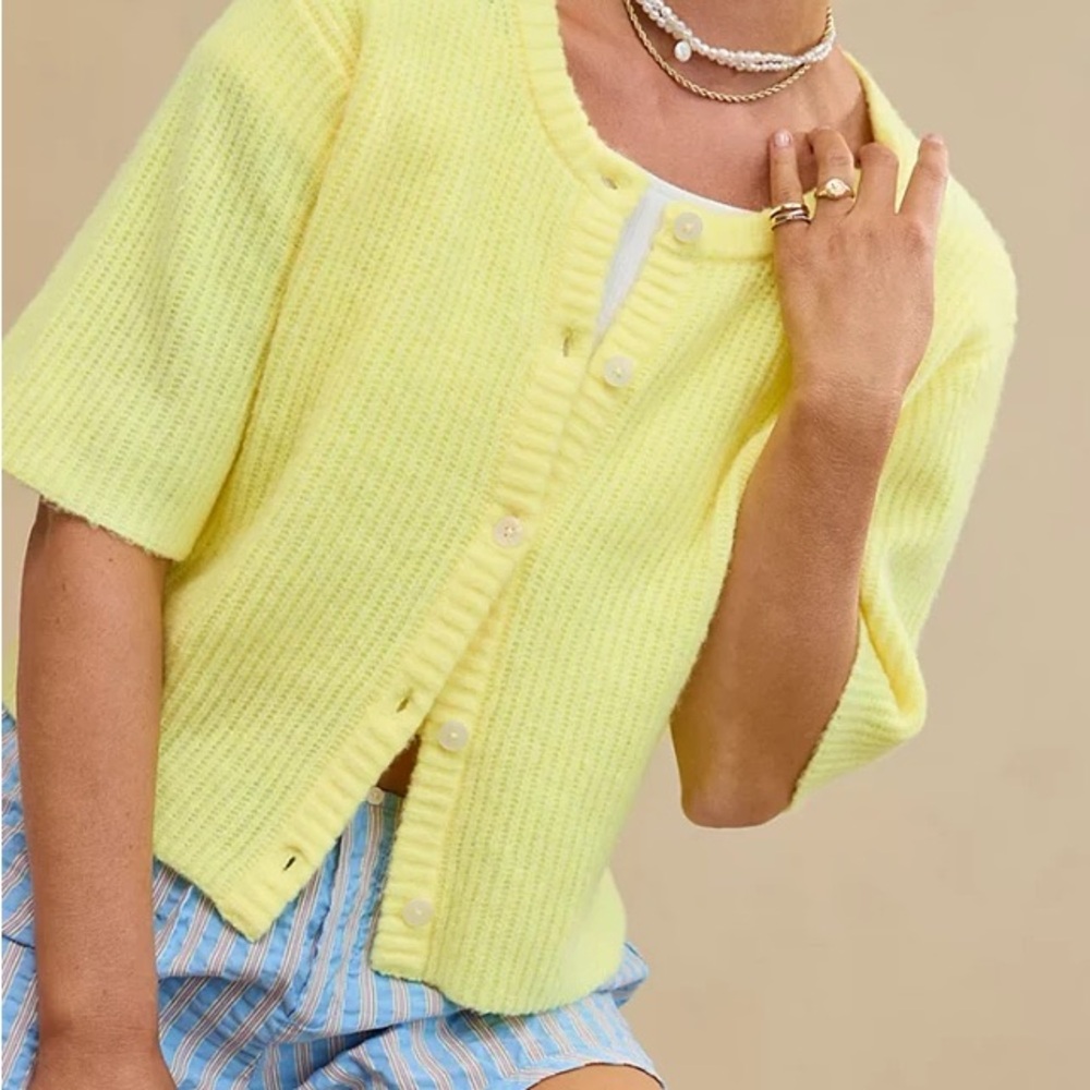 Aerie Unreal Short Sleeve Cardigan Sweater